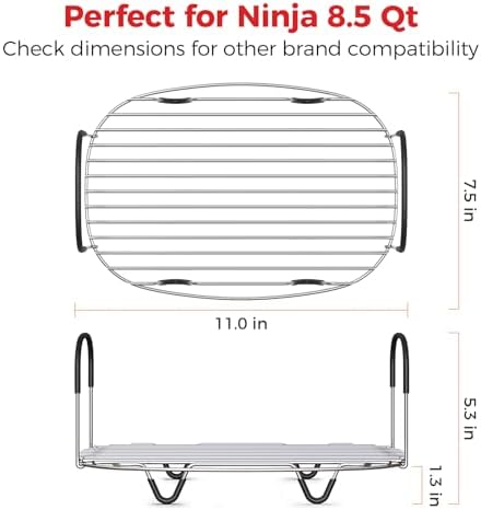 Goldlion Steam and Roast Rack Compatible with Ninja Crockpot Slow Cooker - Stainless Steel Roasting Rack with Silicone-Protected Feet & Handles - Accessories for Ninja Foodi Possiblecooker