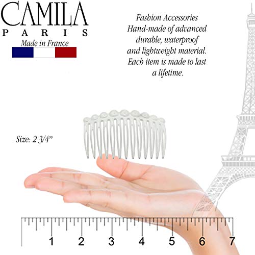 Camila Paris CP2900/2 French Hair Side Comb Small Rounded, White French Twist Hair Combs Decorative, Strong Hold Hair Clips for Women Bun Chignon Up-Do Styling Girls Hair Accessories, Made in France