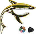 Guitar Capo Shark Guitar Capo Acoustic Capo Electric Guitars Capo Premium Zinc Alloy Guitar Accessories Ukulele Mandolin Banjo Bass (Gold with 6 Picks)