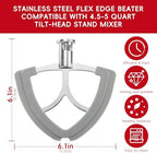 Flex Edge Beater for KitchenAid 4.5-5Quart Tilt-Head Stand Mixer, Stainless Steel Flat Beater Paddle, Fits KitchenAid Mixer Accessories & Attachments, with Silicone Edges Scraper