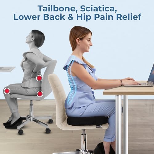 5 STARS UNITED Seat Cushion for Tailbone Pain Relief – Memory Foam Lifting Pillow for Coccyx, Hemorrhoid, Sciatica & Post-Surgery Recovery – Wheelchair, Car, Desk, Gaming & Office Chairs, Arctic Black