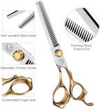 Hair Cutting Scissors Kit, Hair Scissors Professional Stainless Steel Haircut Scissors with Hair Shears, Thinning Shears, Haircut Accessories in Leather Case for Barber/Home 12PCS Gold Silver