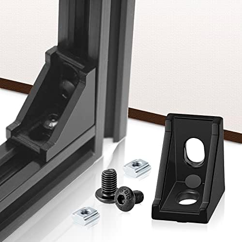 30 Set Black 2020 Series Aluminum Extrusion Profile Connector, Includes 1pc Wrench, 30pcs 2028 Corner Bracket, 60pcs T-Slot Sliding Nuts and M5 Hex Screw Bolt for 20S Aluminum Rail Accessories
