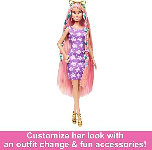 Barbie Fun & Fancy Set, Fashion Doll with Extra-Long Color-Streaked Blonde Hair, Clothes & Styling Accessories
