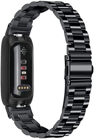 Stainless Steel Band Compatible with Fitbit Inspire 3, Adjustable Metal Watch Bands Bracelets，Wristband Replacement for Women Men(Black)