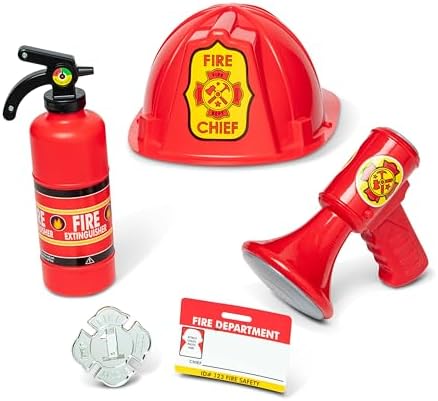 Melissa & Doug Fire Chief Role Play Costume Dress-Up Set Pretend Fire Fighter Outfit With Realistic Accessories, Firefighter Costume For Kids And Toddlers Ages 3+