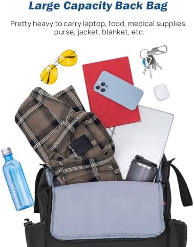 JOYTUTUS Wheelchair Bag, Wheelchair Backpack, Wheelchair Accessories Bag with Cup Holder, Storage Bag with Reflective Stripe and Shoulder Strap for Walker Rollator (14.6 * 13.8 * 5.5 in)
