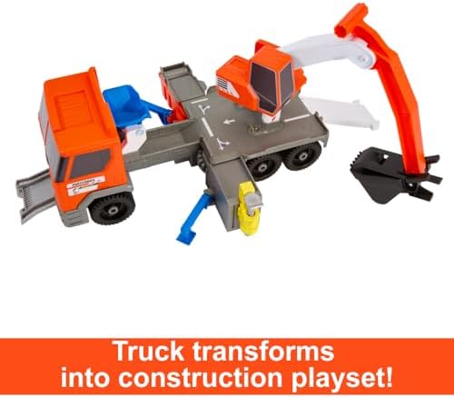 Matchbox Cars Playset, Action Drivers Transforming Excavator, Large Toy Truck, 1:64 Scale Construction Vehicle & 4 Accessories