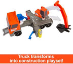 Matchbox Cars Playset, Action Drivers Transforming Excavator, Large Toy Truck, 1:64 Scale Construction Vehicle & 4 Accessories