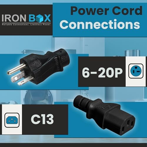 IronBox Electric - NEMA 6-20P Plug to IEC C13 Power Cord - 15A/250V, 14/3 AWG - UL Listed Heavy Duty Power Cord - Replacement Cords for Monitor, Computer, Printer, Audio Speaker & More (6ft, Molded)