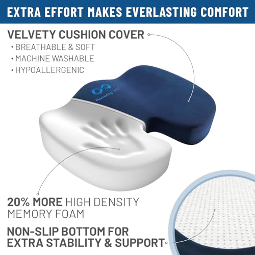 Everlasting Comfort Memory Foam Seat Cushions for Office Chairs - Sciatica & Tailbone Pain Relief Cushion - Car Seat & Office Chair Cushion - Ergonomic Office Desk Accessories for Comfort