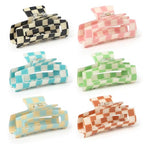 Checkered Multicolored Rectangle Y2K Hair Barrettes and Claw Clips - 6 Pcs Strong Hold Hair Accessories for Thin & Thick Hair