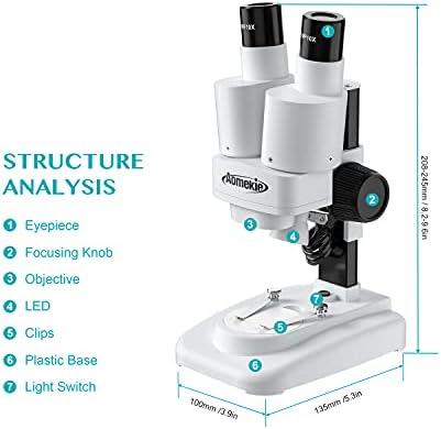 Aomekie® Microscope for Kids Students 20X 40X with 10Pcs Slides Insect Specimen Stereo Microscope for Kids with WF eyepieces LED Light Source Portable Stereoscope