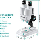 Aomekie® Microscope for Kids Students 20X 40X with 10Pcs Slides Insect Specimen Stereo Microscope for Kids with WF eyepieces LED Light Source Portable Stereoscope