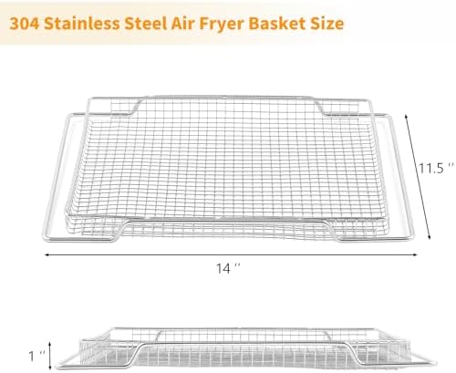 Upgraded Air Fryer Basket Replacement for Breville Smart Oven Parts 304 Stainless Steel Air Fryer Tray BOV800XL Pro BOV845BSS Breville Air Fryer Accessories Mesh Basket Oven Baking Pan 2 Pcs