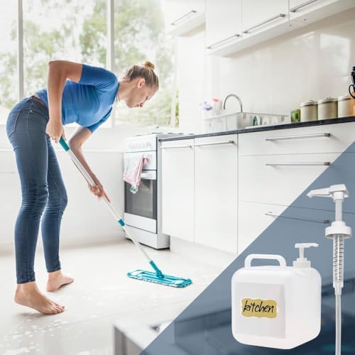 4 Pack Gallon Jug Pump Dispenser 38-400 White Pump for Gallon Jug Dispensing - 7cc Lotion Gallon Shampoo Pump Top Replacement, Fits 1 Gallon Bottle 64oz 128oz Hand Sanitizer Containers, Plus Labels
