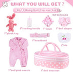 BABESIDE 8 Pcs Reborn Baby Doll Clothes with Bassinet for 17-22 Inch Baby Dolls, Baby Doll Accessories and Doll Clothes Outfit fit Newborn Baby Doll Girl, Babies Pretend Play Set (Not Doll)