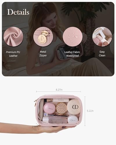 Pocmimut Makeup Bag,Small Makeup Bag Clear Travel Makeup Bag Car Accessories Storage for Women,Travel Essentials Organizers,Pink