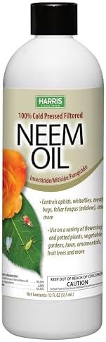 HARRIS Neem Oil, 100% Cold Pressed and Unrefined Concentrate for Plant Spray, High Azadirachtin Content, 12 Ounce for Aphids, Whiteflies, Mealy Bugs and More