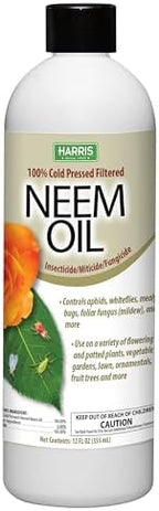 HARRIS Neem Oil, 100% Cold Pressed and Unrefined Concentrate for Plant Spray, High Azadirachtin Content, 12 Ounce for Aphids, Whiteflies, Mealy Bugs and More