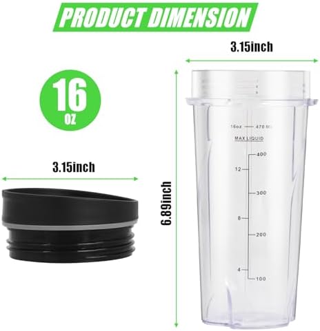 Upgrade 2 Pack 16oz QB3001SS Replacement Cups Compatible with Ninja Fit Compact Personal Blender, Replacement for Ninja Blender Cups with Scale and Sealing Cap…