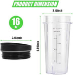Upgrade 2 Pack 16oz QB3001SS Replacement Cups Compatible with Ninja Fit Compact Personal Blender, Replacement for Ninja Blender Cups with Scale and Sealing Cap…