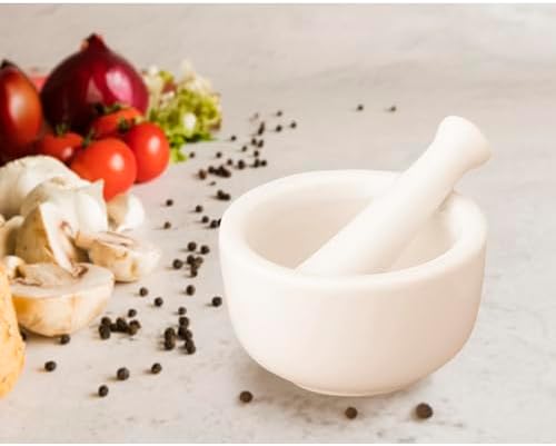 HIC Kitchen Mortar and Pestle for Grinding Spices and Herbs and Crushing Pills, Fine-White Porcelain