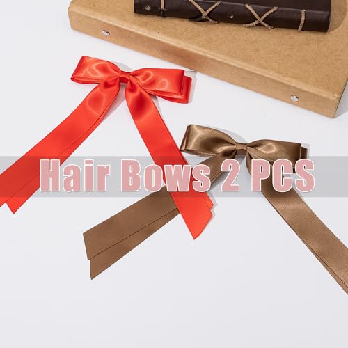 Large Double Hair Bows 2 PCS Satin Ribbon Bow for Women,Hair Bows for Women,Hair Ribbons,Oversized Long-tail Cute Aesthetic Hair Accessories,Large Hair Barrettes for Women（ Black,White）