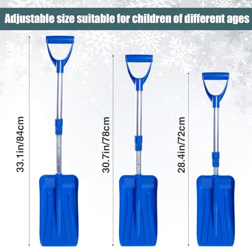 Adjustable Length Kids Snow Shovel with D-Grip Handle for Kids Outdoor Yard Garden Activities, 28.4-33.1 inch Plastic Snow Shovel Detachable, Red & Blue (Age 3+, 2 Packs)