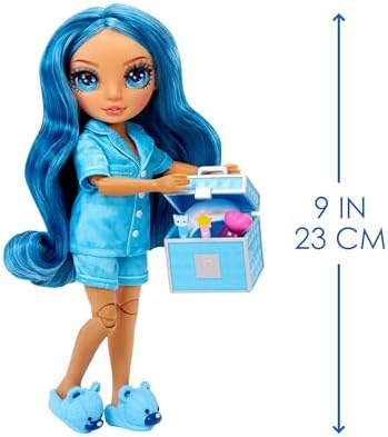 Rainbow High Jr High PJ Party - Skyler, Blue 9" Posable Fashion Doll with Soft Onesie, Slippers, Fun Play Accessories, Great Toy Gift for Girls Kids Ages 4-12 Years