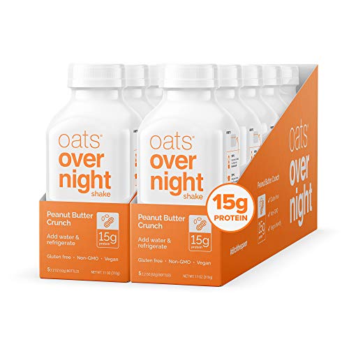 Oats Overnight Peanut Butter Crunch Bottled Shake - Gluten Free, Non-GMO, Vegan Friendly Breakfast Meal Replacement Shake with Powdered Oat milk. 15g of Protein (10 Pack)