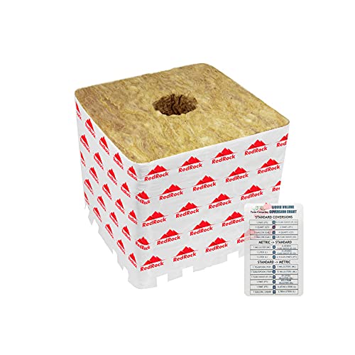 6 inch Redrock Rockwool PRO Grow Block for Hydroponics | 4 Pack + Twin Canaries Chart