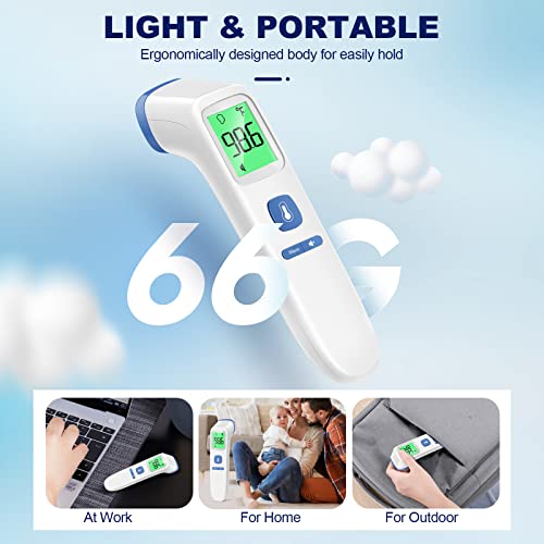 GoodBaby Non-Contact LCD Thermometer for Adults and Kids, Digital Forehead Thermometer with Fever Alarm, Silent Mode and 35-Set Memory, Object 2 in 1 Mode, FSA/HSA Eligible, Blue