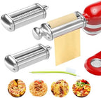 Pasta Maker Attachment Set for All KitchenAid Stand Mixer Included Pasta Sheet Roller, Spaghetti Cutter and Fettuccine Cutter, Stainless Steel Pasta Roller Accessories with 8-Speed Adjustable, 3 Piece