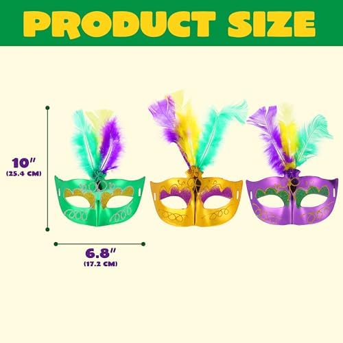 JOYIN 12 Pcs Mardi Gras Feather Masks, Carnival Masquerade Masks Bulk, Mardi Gras Costume Dress Up Accessories for Women, Men & Kids Outfit