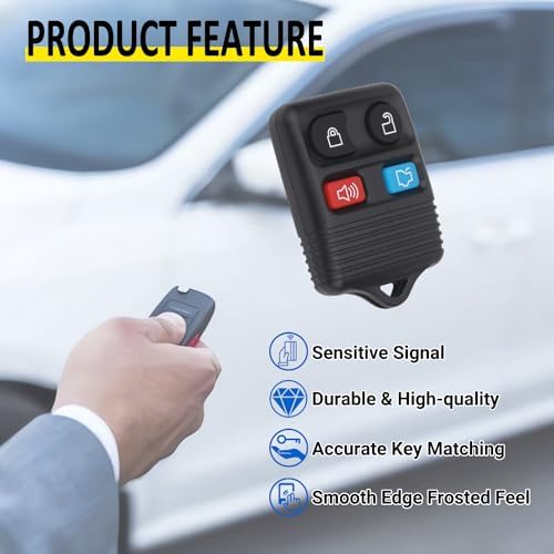 Keyless Entry Remote Key Fob Compatible with Ford Escape Explorer Expedition Focus Fusion Mustang Taurus, Lincoln, Mercury, Mazda, Replacement for CWTWB1U345, 4 Button (Pack of 2)