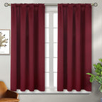 BGment Short Burgundy Blackout Curtains 45 Inches Length - Rod Pocket Thermal Insulated Room Darkening Curtain for Bedroom Kitchen Christmas Decorative, 42 x 45 Inch, 2 Panels