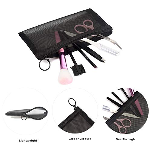 patu Zipper Mesh Bags, Pencil Case, 5 Pieces, Beauty Makeup Cosmetic Accessories Organizer, Travel Toiletry Kit Set Storage Pouch, Assorted Colors