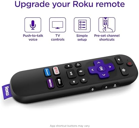 Roku Voice Remote | TV Remote Control with Voice Control, TV Controls, Simple Setup, & Pre-Set App Shortcuts - Replacement Remote Compatible with Roku TV, Roku Players, & Roku Audio