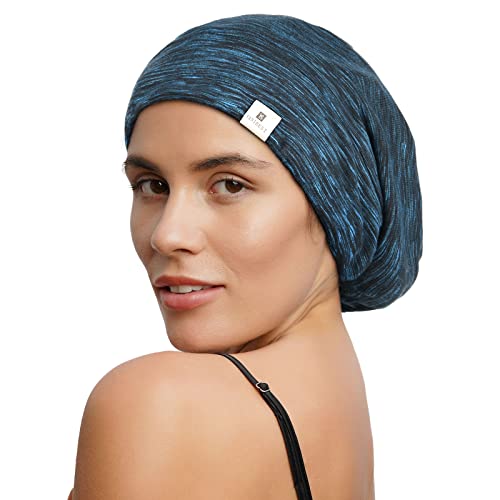 YANIBEST Silk Satin Bonnet Hair Cover Sleep Cap - Blue Adjustable Stay on Silk Lined Slouchy Beanie Hat for Night Sleeping