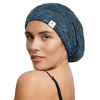 YANIBEST Silk Satin Bonnet Hair Cover Sleep Cap - Blue Adjustable Stay on Silk Lined Slouchy Beanie Hat for Night Sleeping