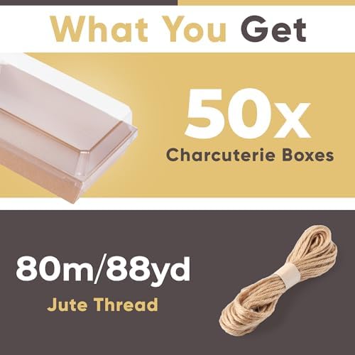 50 Pack 7x5 Charcuterie Boxes with Clear Lids - To Go Paper Charcuterie Board with Lid, Disposable Food Containers for Desserts, Cookie, Food, Chocolate Strawberry, Charcuterie Accessories