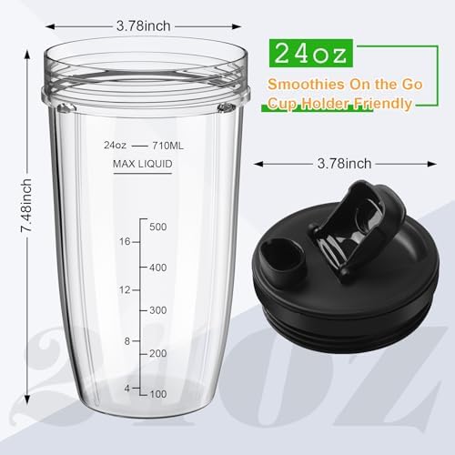 Blender Cups Replacement for Ninja, 24oz Ninja Blender Cups with To-Go Lids Compatible with Ninja BL450, BL456, BL480, BL2012, BL2013, BN401, BN751, BN801, SS101, SS151 (3 Pack)