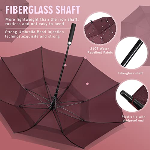 ZOMAKE Large Golf Umbrella 62 Inch - Double Canopy Vented Golf Umbrellas for Rain Windproof Automatic Open Golf Push Cart Umbrella Oversize Stick Umbrellas for Men Women(Red)