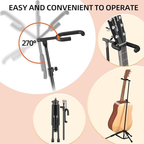 Universal Guitar Stand, Height Adjustable Acoustic Guitar Stand Floor for Electric Guitars Bass Accessories Banjo Stand, Folding Tripod Guitar Stands for Single Guitars & Basses (1 PC)