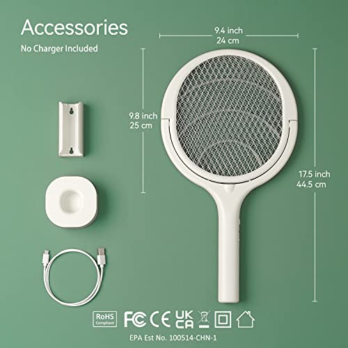 Rotating Head Rechargeable Electric Fly Swatter Electric Fly Swatter Racket Bug Zapper Racket Mosquito Zapper Indoor Bug Zapper Indoor Fruit Fly Zapper Racket Spider Killer Gnat Trap Wasp Catcher