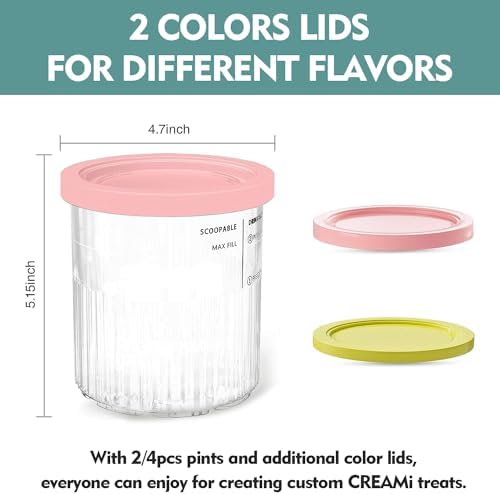 24 oz. Extra Pint | Containers Replacement for Ninja Creami Pints and Lids - 4 Pack, Compatible with Ninja NC500, NC501 Series Creami Deluxe Ice Cream Maker - Dishwasher Safe