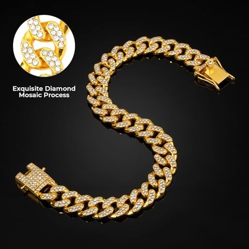 Gold Dog Chain Diamond Gold Chain Dog Collar Walking Metal Chain Collar with Design Secure Buckle Pet Collar Jewelry Accessories Dog Necklace for Small Medium Large Dogs Cats (Gold,20 Inch)