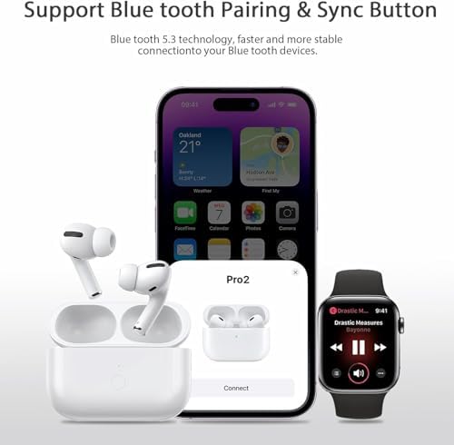 JKV Replacement for AirPods Pro 1st & 2nd Gen Wireless Charging Case, Only Compatible with Air Pod Pro 1 2 Generation Charger Case with Blue Tooth Pairing Sync Button, with Sleep Function, no Airpod