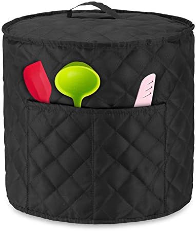 LUXJA Dust Cover Compatible with 6 Quart Instant Pot, Cloth Cover with Pockets Fits Instant Pot (6 Quart) and Extra Accessories, Black Quilted Fabric (Medium)